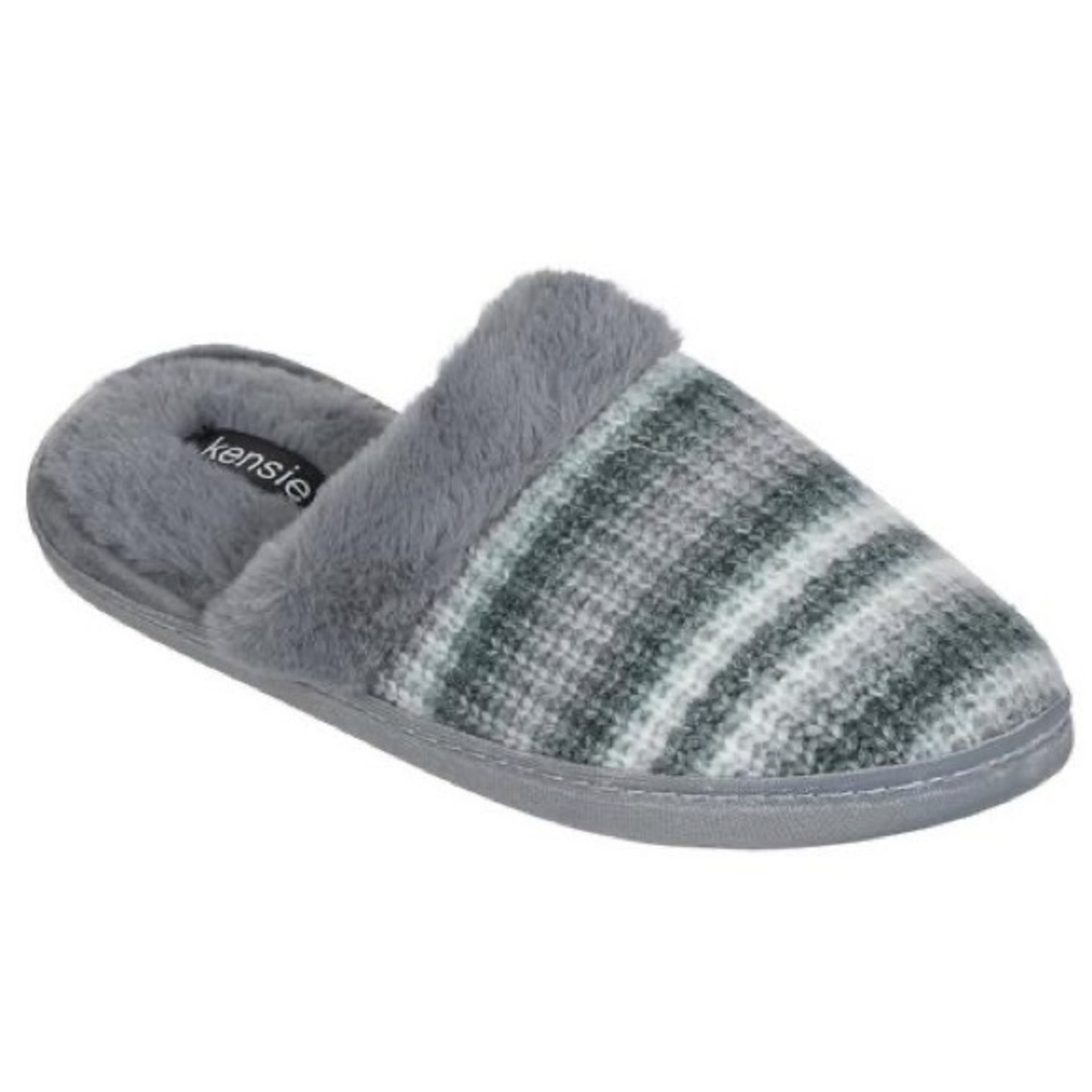 NEW Kensie Memory Foam Slippers Gray and White Size 6/7